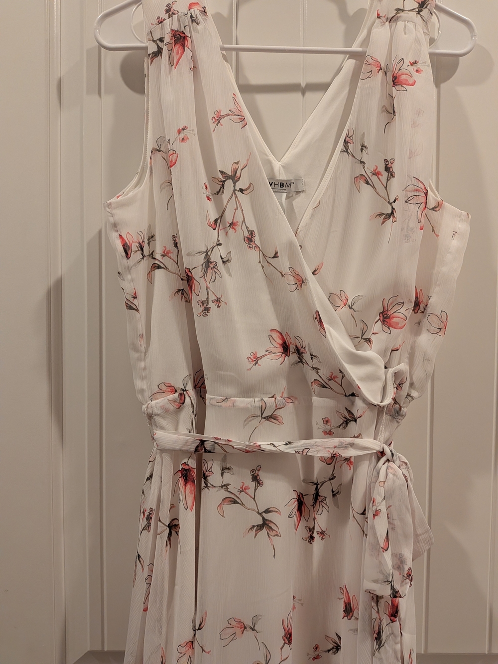 White House Black Market White Floral High-Low Dress with Pink Accents - Picture 3 of 7
